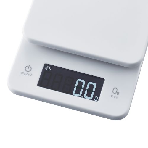 キッチンスケール/計量器/最大3kg/最小0.5g表示/バックライト付/ホワイト