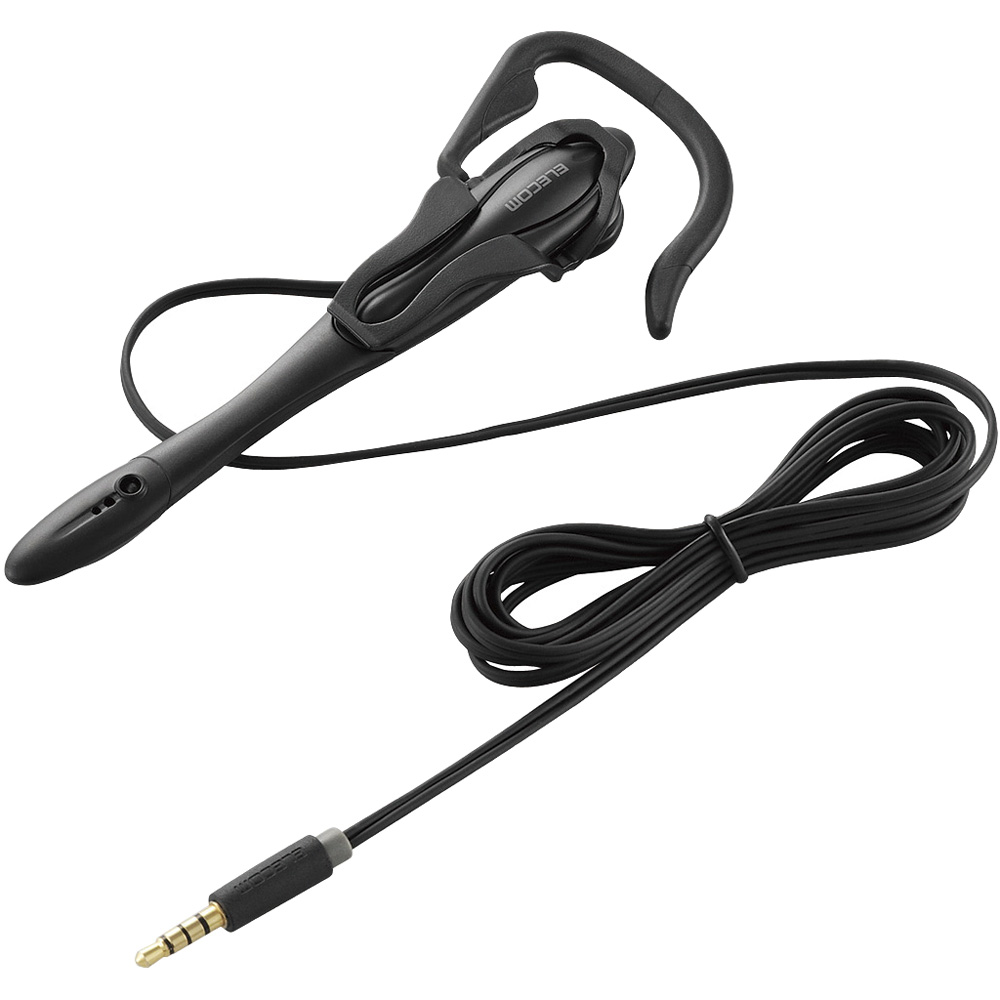 4極ヘッドセットマイクロフォン/片耳イヤーフック/1.8m/ブラック