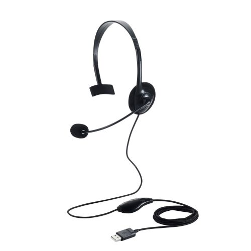 有線ヘッドセット/片耳オーバーヘッド/小型/USB-A/1.8m/ブラック