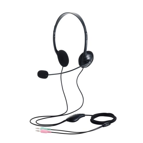有線ヘッドセット/両耳オーバーヘッド/小型/3極/1.8m/ブラック