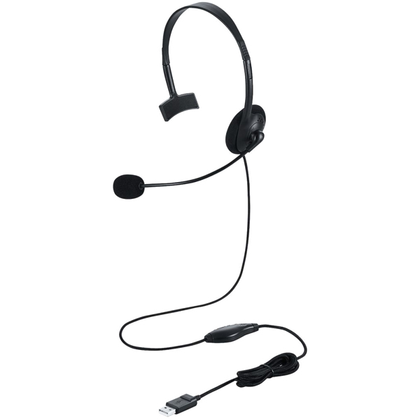 有線ヘッドセット/オーバーヘッド型/マイクアーム付き/USB-A/USB Type-C変換ケーブル付属/左耳/ブラック