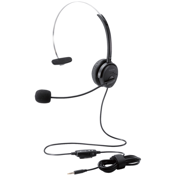 オーバーヘッドタイプヘッドセット/片耳/4極/変換ケーブル付/30mmドライバ/ブラック