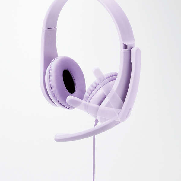 こども専用ヘッドセット/回転式マイクアーム付き/4極/パープル