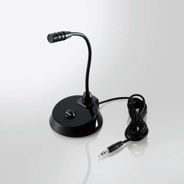 スタンドマイク/小型/フレキシブルアーム/ミュートボタン付き/3極Φ3.5mm/ブラック