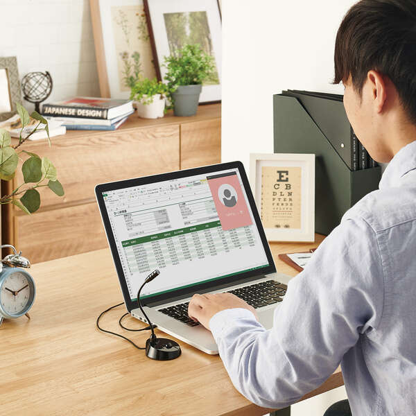 スタンドマイク/小型/フレキシブルアーム/ミュートボタン付き/3極Φ3.5mm/ブラック