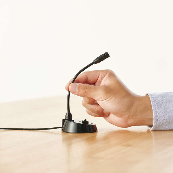 スタンドマイク/小型/フレキシブルアーム/ミュートボタン付き/3極Φ3.5mm/ブラック