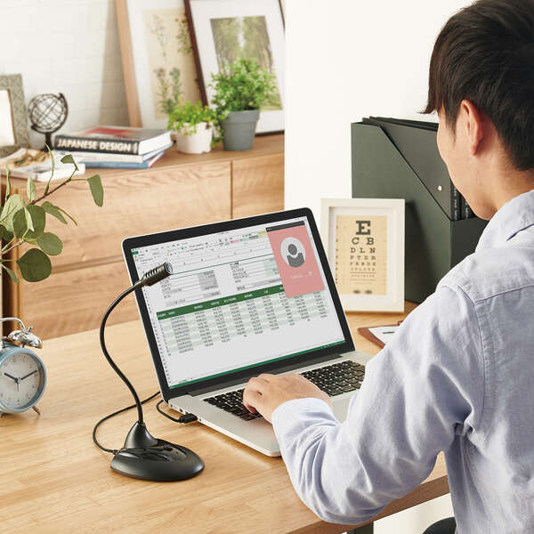 スタンドマイク/フレキシブルアーム/ミュートボタン付き/LED搭載/USB-A/ブラック