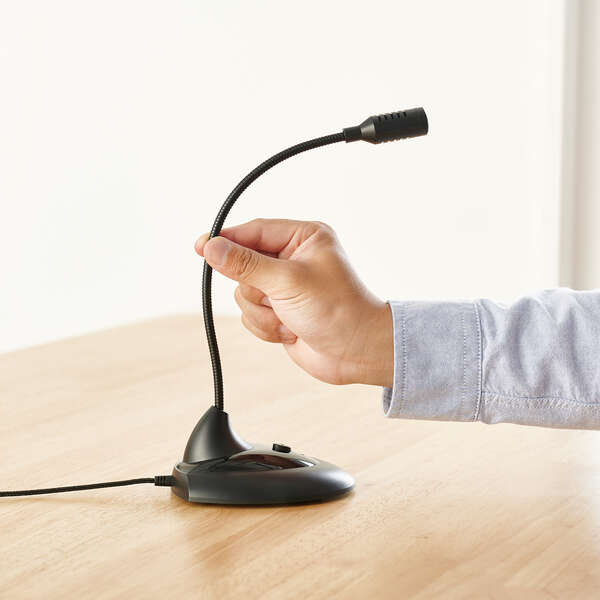 スタンドマイク/フレキシブルアーム/ミュートボタン付き/LED搭載/USB-A/ブラック