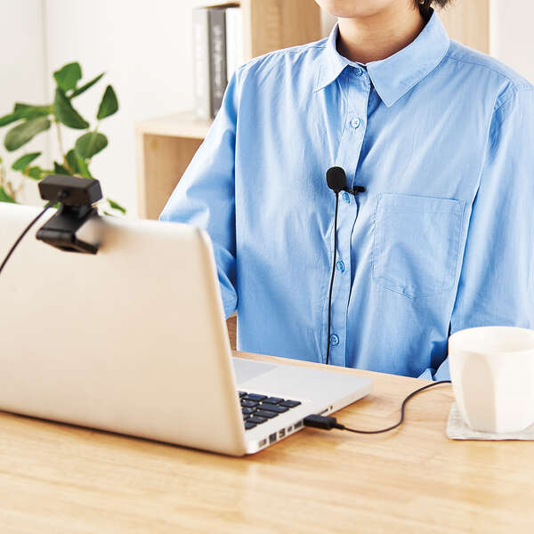 クリップ付きピンマイク/ウインドジャマー付/USB-A/収納ポーチ付/1.8m/ブラック