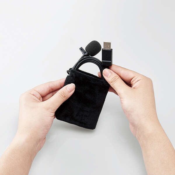 クリップ付きピンマイク/ウインドジャマー付/USB-A/収納ポーチ付/1.8m/ブラック