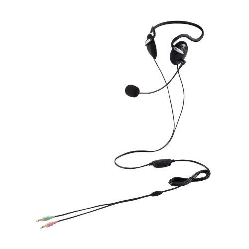 有線ヘッドセット/両耳ネックバンド/3極/1.8m/ブラック