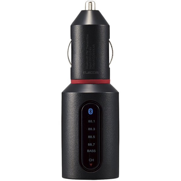 FMトランスミッター/Bluetooth/USB2ポート付/3.4A/おまかせ充電/重低音モード付/4チャンネル/ブラック