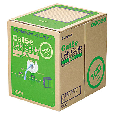 RoHS対応LANケーブル/CAT5E/100m/ブルー/簡易パッケージ/ヨリ線仕様