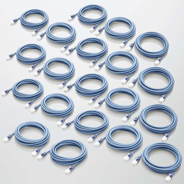 LANケーブル/CAT5e準拠/EU RoHS指令準拠/爪折れ防止/簡易パッケージ仕様/3m/ブルー/20個セット