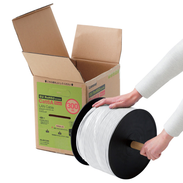 LANケーブル/CAT6A対応/EU RoHS指令準拠/コネクタ無し/単線/リレックス/300m/ホワイト