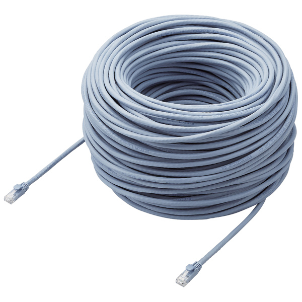 LANケーブル/CAT6A対応/EU RoHS指令準拠/ツメ折れ防止カバー/簡易パッケージ仕様/100m/単線/ブルー