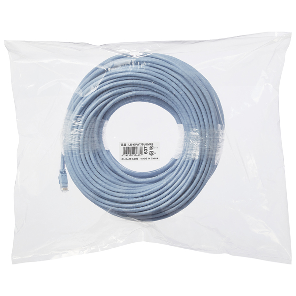 LANケーブル/CAT6A対応/EU RoHS指令準拠/ツメ折れ防止カバー/簡易パッケージ仕様/80m/単線/ブルー