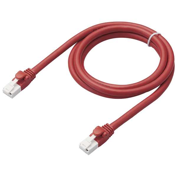 LANケーブル/CAT6A対応/EU RoHS指令準拠/爪折れ防止/簡易パッケージ仕様/1m/ヨリ線/レッド