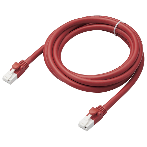 LANケーブル/CAT6A対応/EU RoHS指令準拠/爪折れ防止/簡易パッケージ仕様/2m/ヨリ線/レッド