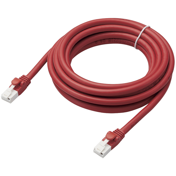 LANケーブル/CAT6A対応/EU RoHS指令準拠/爪折れ防止/簡易パッケージ仕様/3m/ヨリ線/レッド