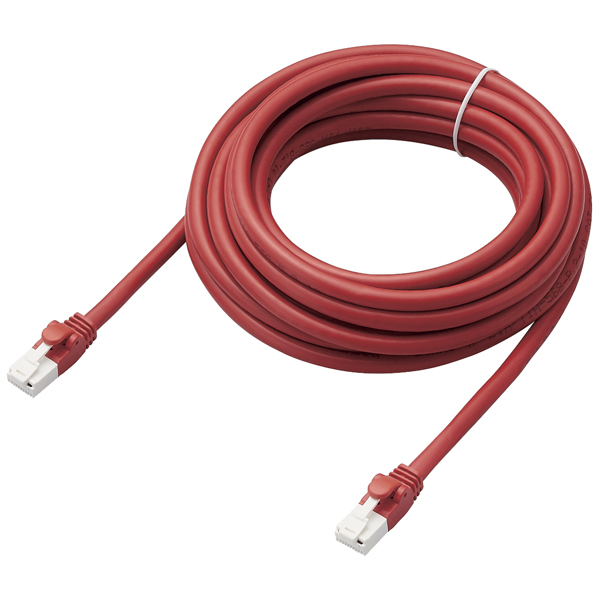 LANケーブル/CAT6A対応/EU RoHS指令準拠/爪折れ防止/簡易パッケージ仕様/5m/ヨリ線/レッド