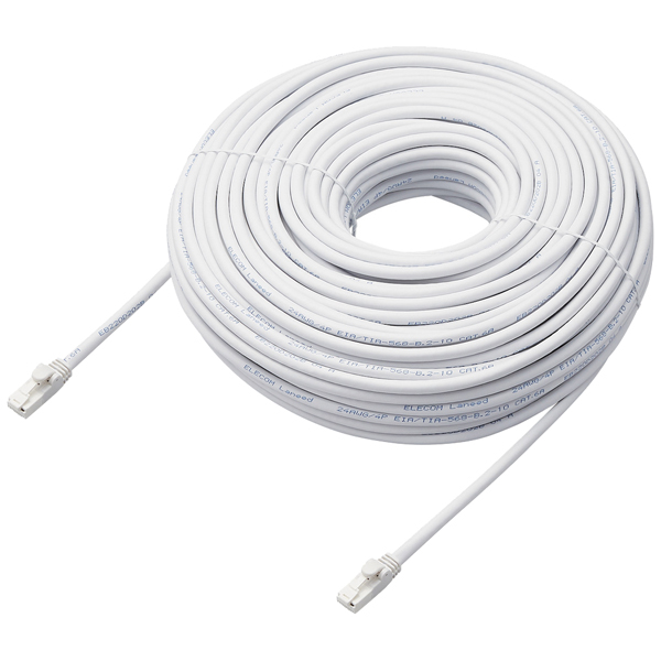 LANケーブル/CAT6A対応/EU RoHS指令準拠/爪折れ防止/簡易パッケージ仕様/50m/ヨリ線/ホワイト