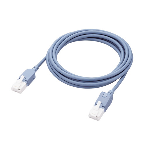 LANケーブル/CAT6A/爪折れ防止/縦スイング式コネクタ/横スイング式コネクタ/2.0m/ブルー