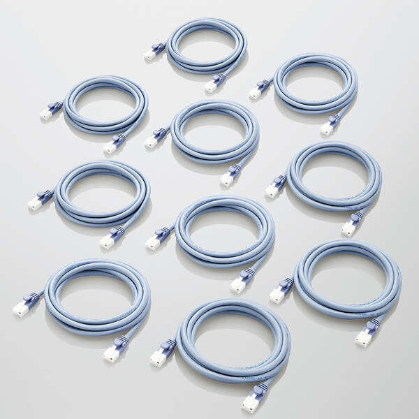 LANケーブル/CAT6準拠/EU RoHS指令準拠/爪折れ防止/簡易パッケージ仕様/2m/ブルー/10個セット