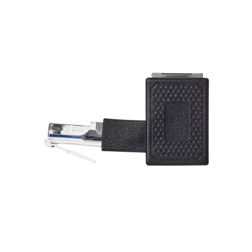 RJ45中継コネクタ/Cat5e対応/L字/下向き/UTP/ブラック