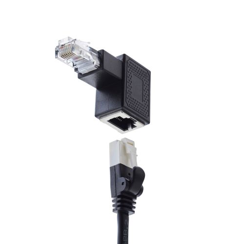 RJ45中継コネクタ/Cat5e対応/L字/下向き/UTP/ブラック