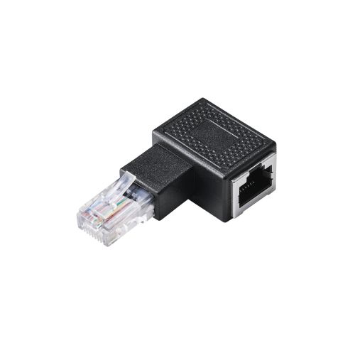 RJ45中継コネクタ/Cat5e対応/L字/左向き/UTP/ブラック