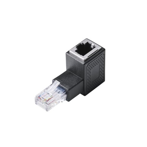 RJ45中継コネクタ/Cat5e対応/L字/上向き/UTP/ブラック