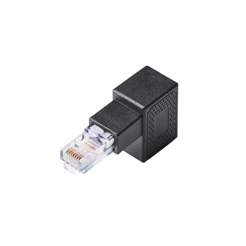 RJ45中継コネクタ/Cat5e対応/L字/上向き/UTP/ブラック