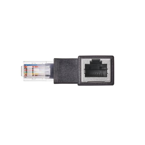 RJ45中継コネクタ/Cat5e対応/L字/上向き/UTP/ブラック