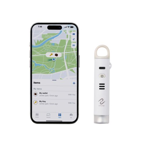スマートトラッカー/防犯ブザー/IP65設計/iOS対応/4機能搭載/充電式/ホワイト