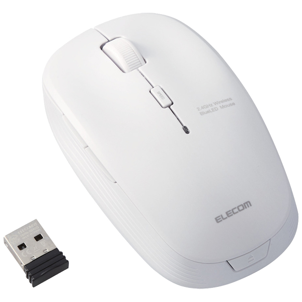 BlueLEDマウス/無線/5ボタン/静音/抗菌/ホワイト