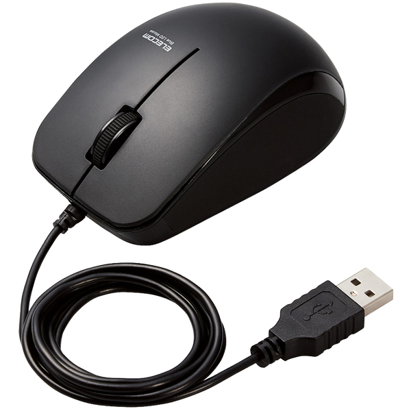 BlueLEDマウス/有線/3ボタン/サイドラバー/抗菌/ブラック