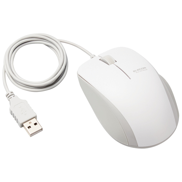 BlueLEDマウス/有線/3ボタン/サイドラバー/抗菌/ホワイト