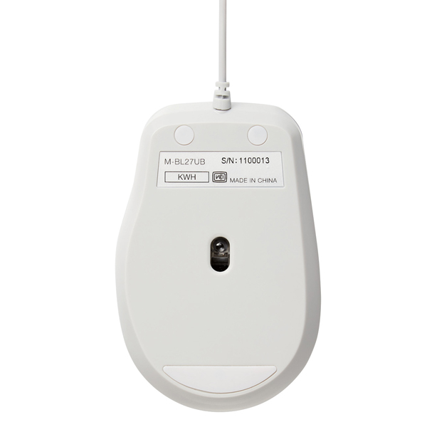 BlueLEDマウス/有線/3ボタン/サイドラバー/抗菌/ホワイト