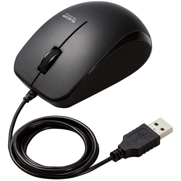 BlueLEDマウス/有線/3ボタン/サイドラバー/静音/抗菌/ブラック