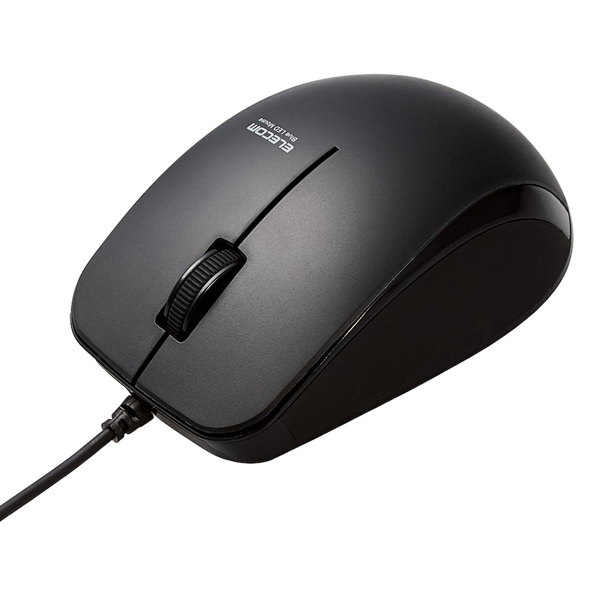 BlueLEDマウス/有線/3ボタン/サイドラバー/静音/抗菌/ブラック