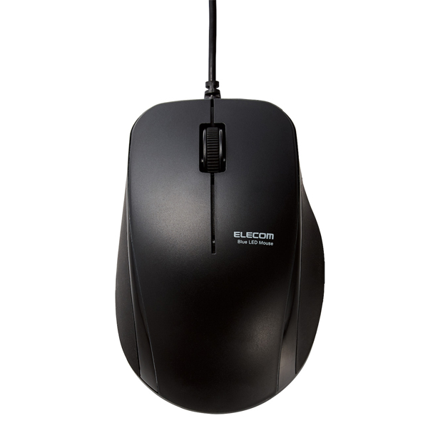 BlueLEDマウス/有線/3ボタン/サイドラバー/静音/抗菌/ブラック