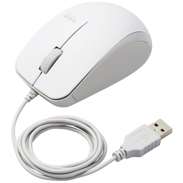 BlueLEDマウス/有線/3ボタン/サイドラバー/静音/抗菌/ホワイト