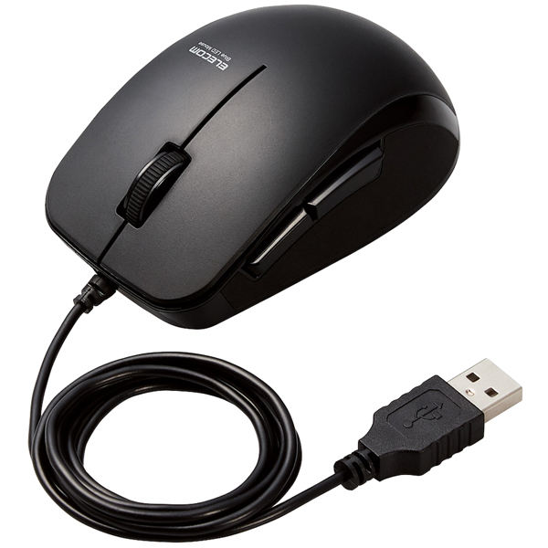 BlueLEDマウス/有線/5ボタン/サイドラバー/抗菌/ブラック