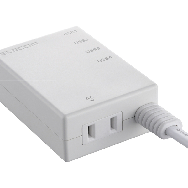 USBタップ/USBメス×4/AC×1/ケーブル60cm/3.1A/ホワイト