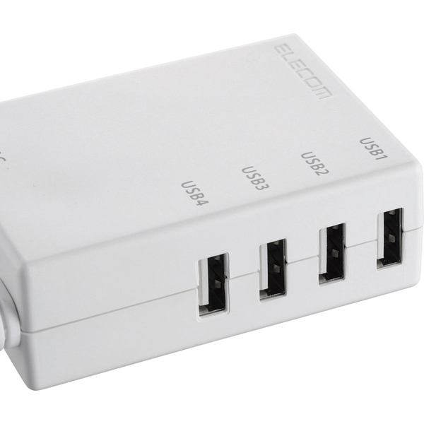 USBタップ/USBメス×4/AC×1/ケーブル60cm/3.1A/ホワイト