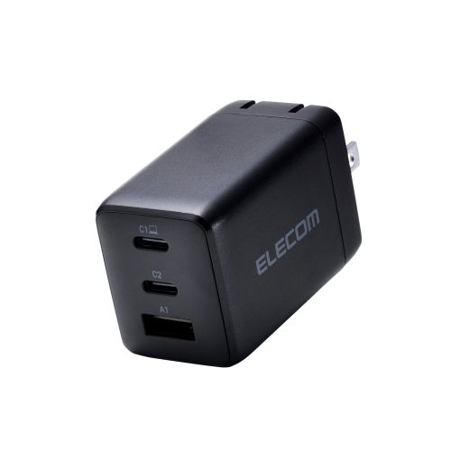 ノートPC用ACアダプター/USB充電器/USB PD/67W/USB-C×2/USB-A×1/スイングプラグ/ブラック