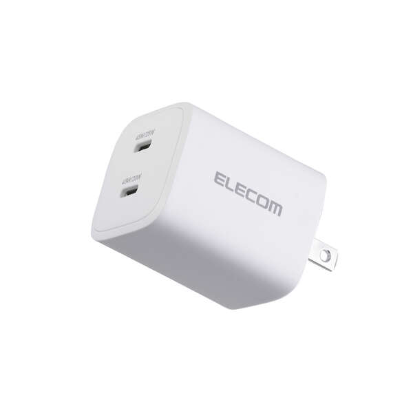 AC充電器/スマホ・タブレット用/USB PD/45W/USB-C×2/スイングプラグ/ホワイト