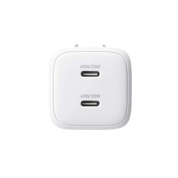 AC充電器/スマホ・タブレット用/USB PD/45W/USB-C×2/スイングプラグ/ホワイト