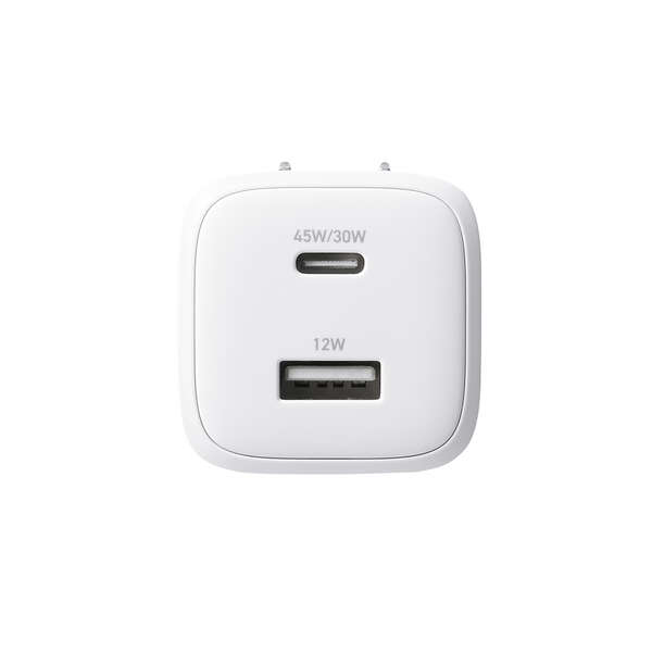AC充電器/スマホ・タブレット用/USB PD/45W/USB-C×1/USB-A×1/スイングプラグ/ホワイト